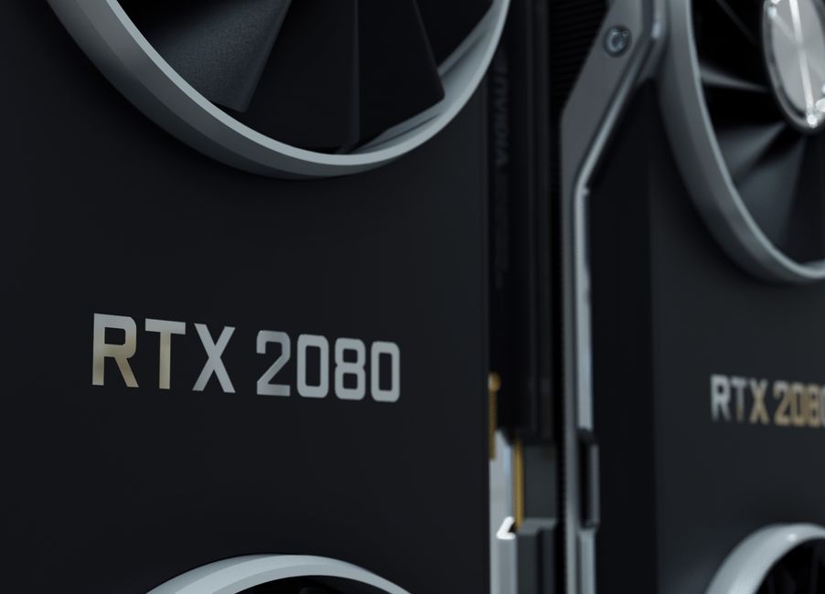 Imagen en primer plano de una GPU RTX 2080, resaltando un diseño moderno y elegante.