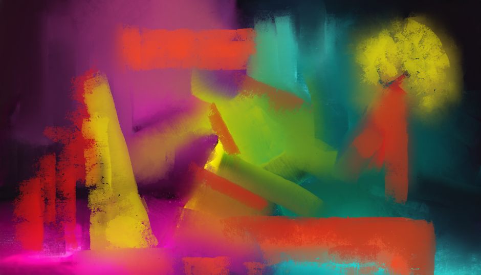 Pintura digital abstracta vibrante y colorida con suaves degradados y diseño multicolor.