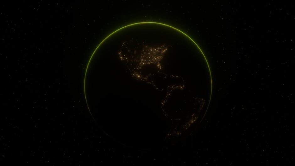 Una impresionante vista nocturna de la Tierra, que muestra las luces y los contornos de la ciudad desde el espacio.