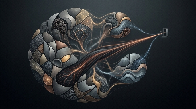 Ilustración abstracta de una estructura neuronal con patrones orgánicos de textura, representando emociones funcionales en la IA.