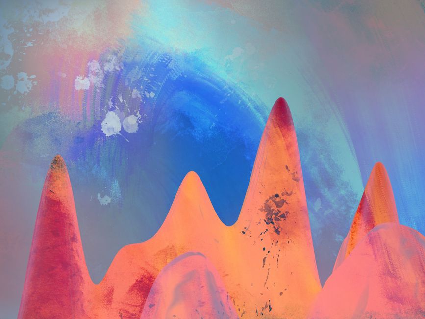 Una pintura abstracta dinámica con colores vibrantes y formas fluidas que crean una sensación de movimiento.