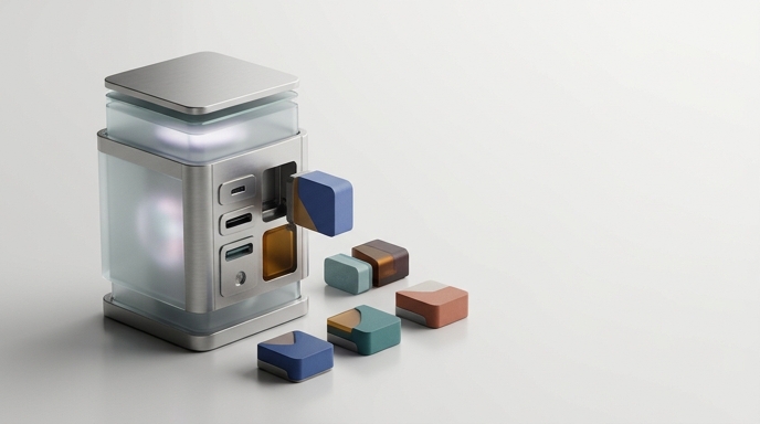 Un dispositivo modular de aluminio y vidrio ilustra cómo Siri integrará extensiones de IA externas.