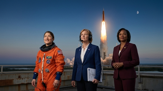 Tres líderes de la NASA observan el despegue del Artemis II hacia la Luna, marcando un hito femenino.