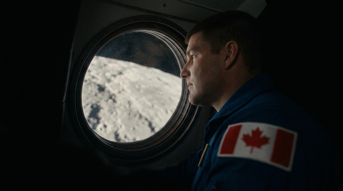 Astronauta canadiense mira la Luna desde la nave Orion.