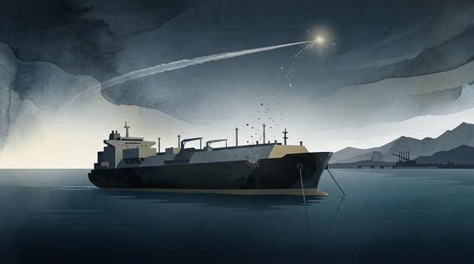 Un buque cisterna de gas kuwaití es alcanzado por fragmentos tras una intercepción aérea frente a la costa de Fujairah.