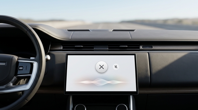Vista del interior de un coche moderno con una pantalla táctil que muestra la interfaz de voz de CarPlay.