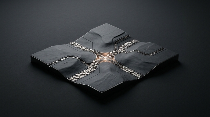 Escultura abstracta que representa el flujo de stablecoins por la red de Cloudflare para pagos de agentes de IA.