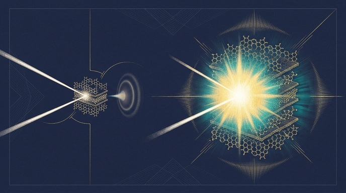 Ilustración conceptual que muestra cómo una batería cuántica más grande (derecha) se carga más rápidamente que una más pequeña (izquierda).