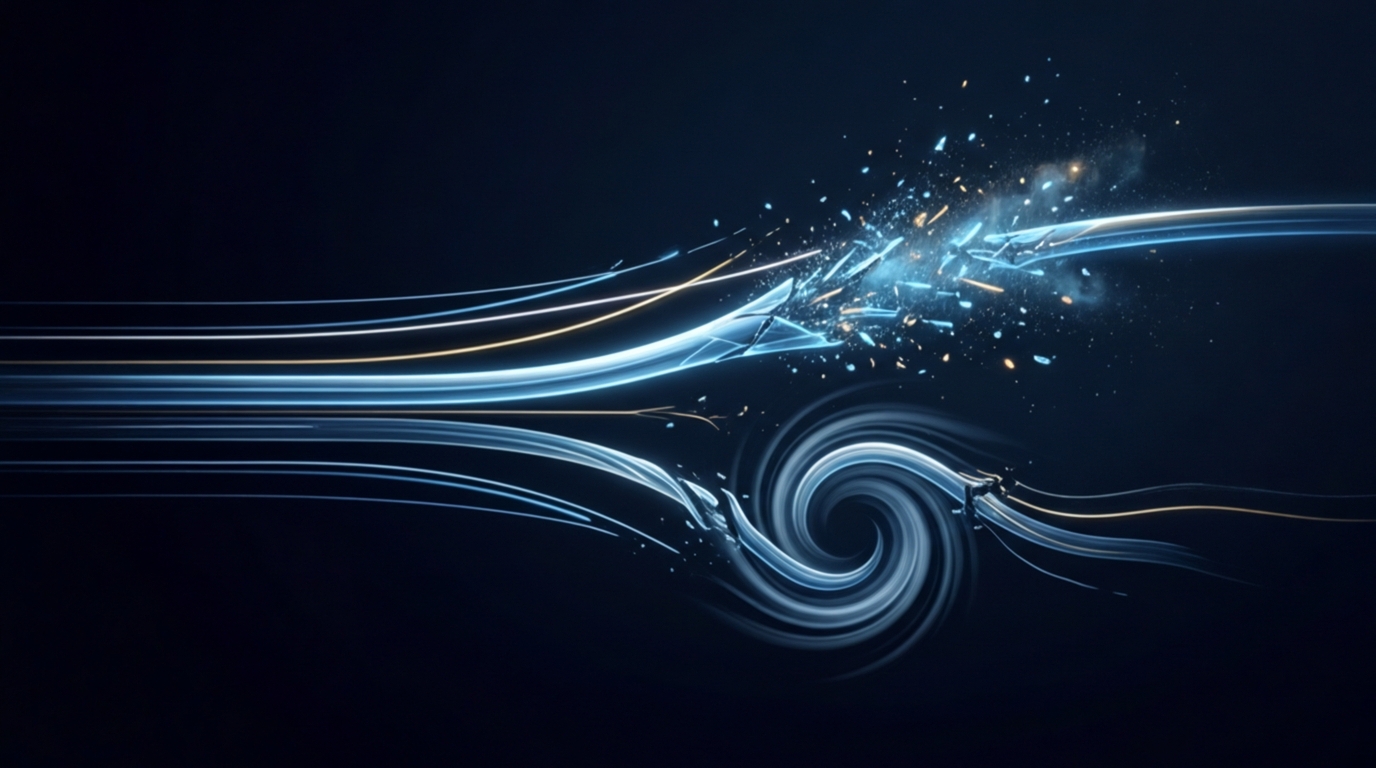 Ilustración conceptual de líneas de luz fracturadas y un remolino, simbolizando cortes en el suministro de gas natural.