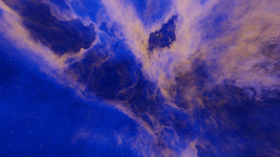 Impresionante vista de una nebulosa azul y amarilla con estrellas titilantes en el espacio exterior.