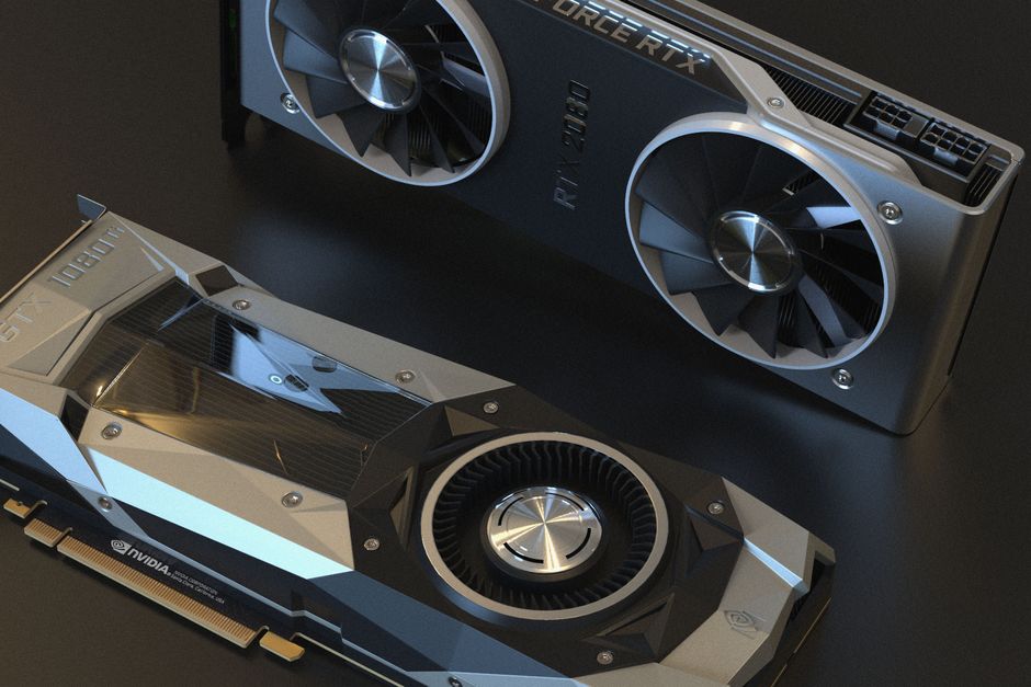 Vista superior de las tarjetas gráficas NVIDIA GTX 1080 y RTX 2080 utilizadas en configuraciones avanzadas de computadoras.