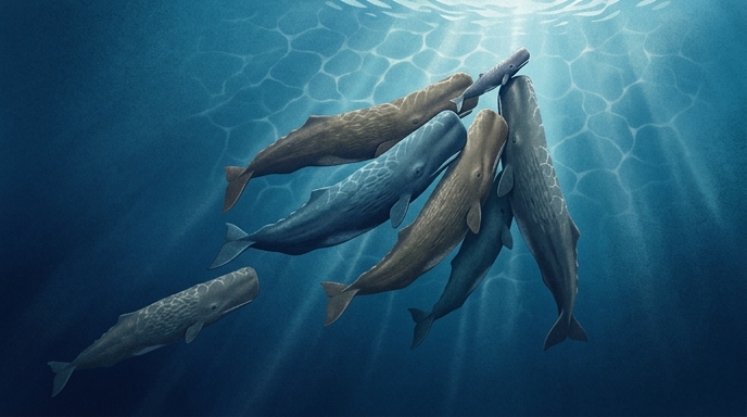 Drones captan inédito parto cooperativo de cachalotes