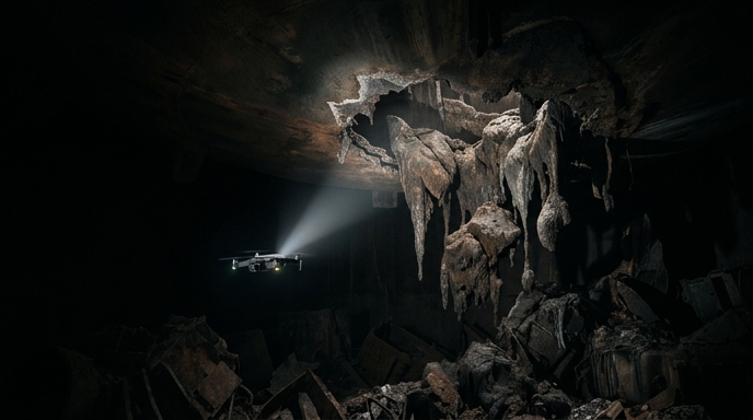 Un dron inspecciona combustible nuclear fundido colgando como carámbanos en el reactor de Fukushima.