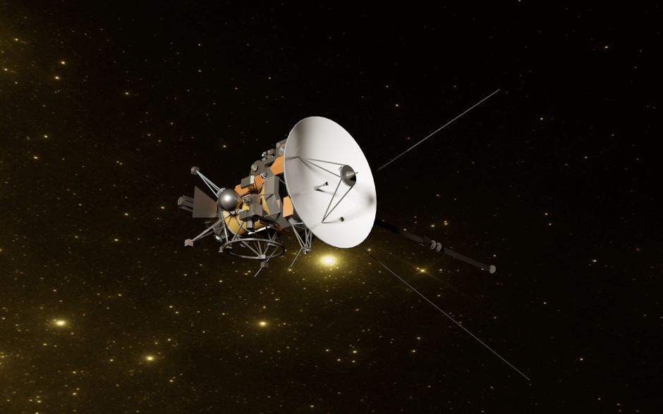 Renderizado en 3D de la sonda espacial Cassini en el vasto universo estrellado.