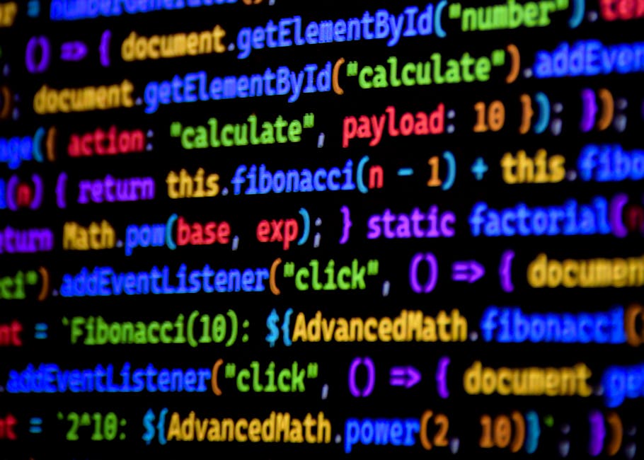 Código JavaScript brillante y colorido que se muestra en la pantalla de una computadora, mostrando la programación.