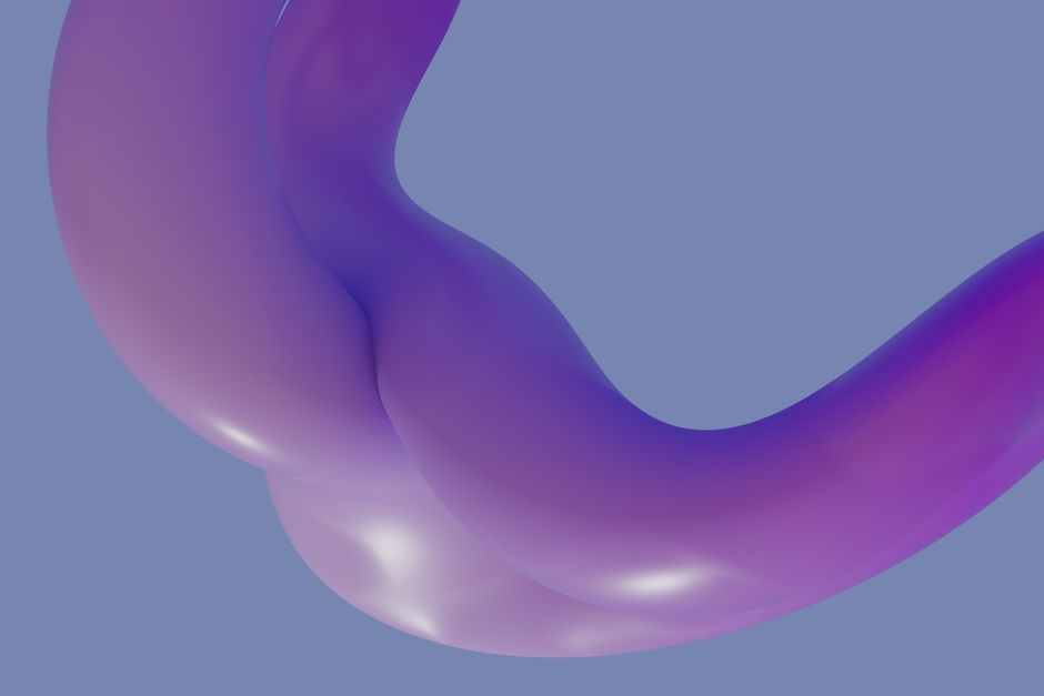 Diseño abstracto de degradado suave con formas geométricas fluidas en tonos morados y azules.