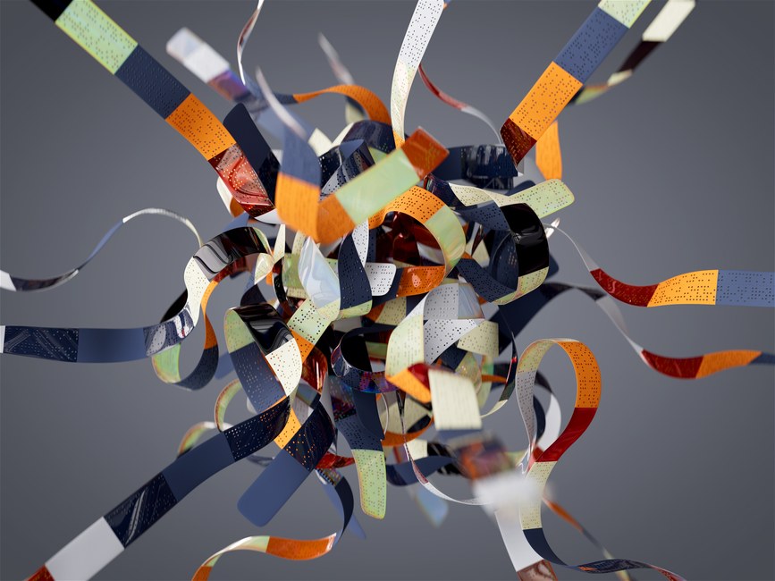 Coloridos lazos 3D se entrelazan en una dinámica composición de arte digital abstracto.
