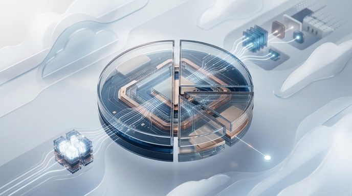 Ilustración de un chip dividido para representar las GPUs fraccionales de Google Cloud y Nvidia.