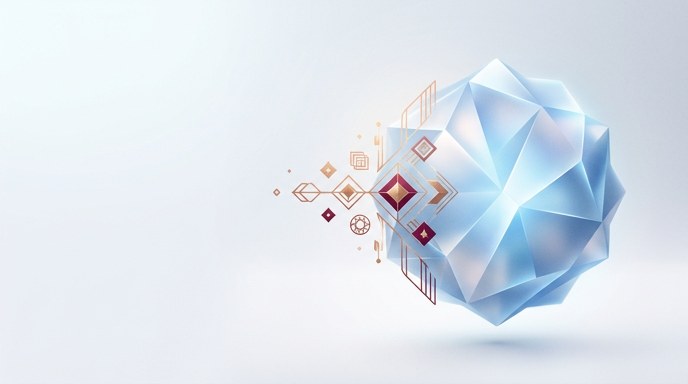 Ilustración conceptual minimalista de una estructura de IA elegante con elementos pequeños integrándose sutilmente.