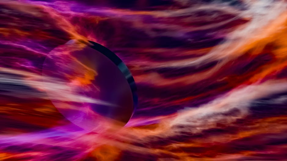 Un impresionante abstracto digital con colores arremolinados y una misteriosa esfera central.