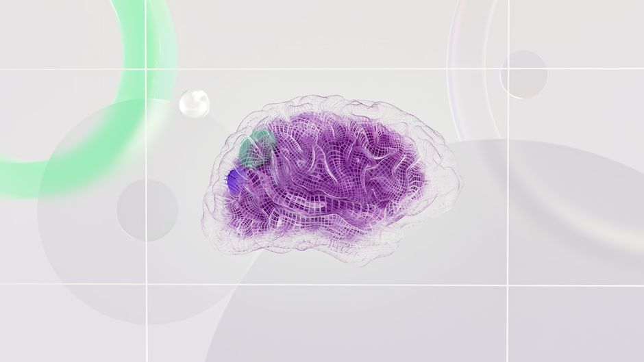 Diseño abstracto renderizado en 3D que presenta una visualización digital del cerebro con colores vibrantes.