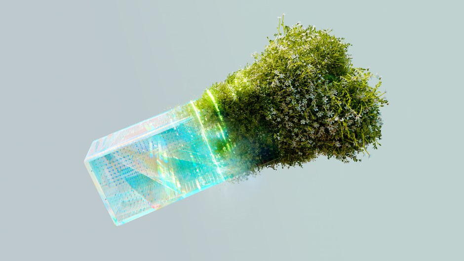 Una imagen conceptual que fusiona tecnología y naturaleza, simbolizando el papel de la IA en la energía sostenible.