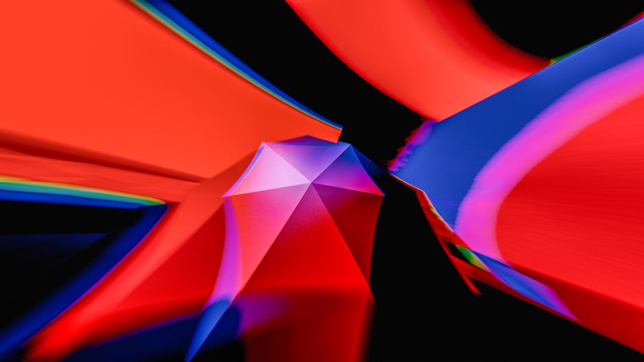 Arte digital abstracto vívido con formas geométricas en rojo, azul y negro. Perfecto para fondos modernos.