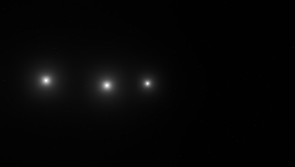 Tres estrellas brillantes y resplandecientes en un universo oscuro y vasto, capturando la esencia del espacio cósmico.