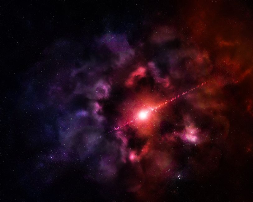 Una explosión cósmica impresionante con colores vibrantes y estrellas en el espacio profundo.