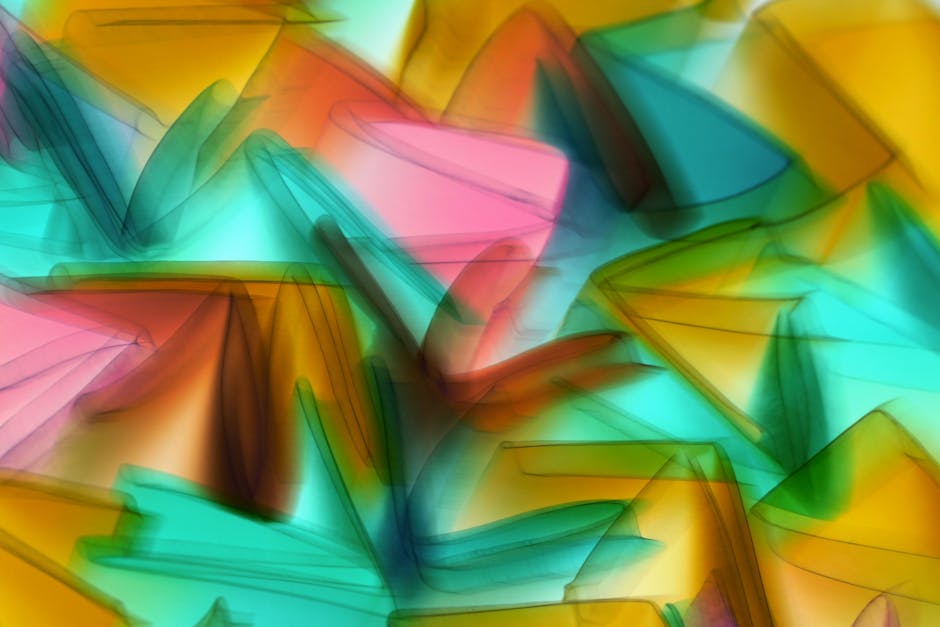 Arte abstracto vibrante que presenta formas geométricas en capas coloridas.