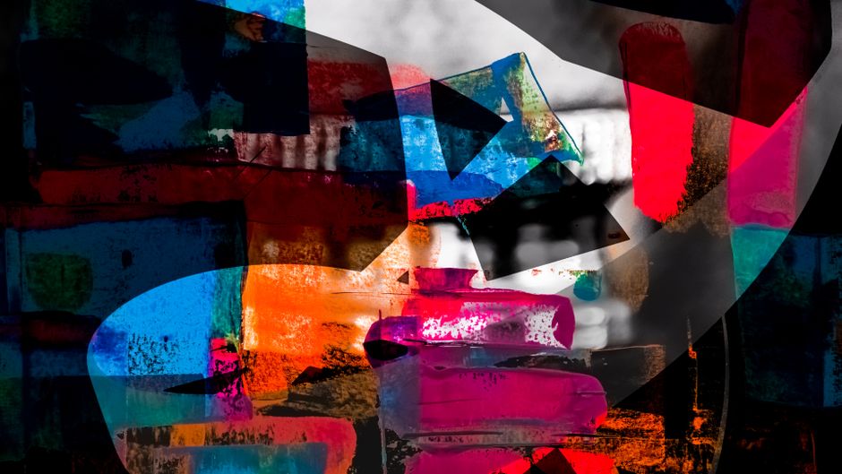 Pintura dinámica de expresionismo abstracto que muestra colores y texturas vibrantes.