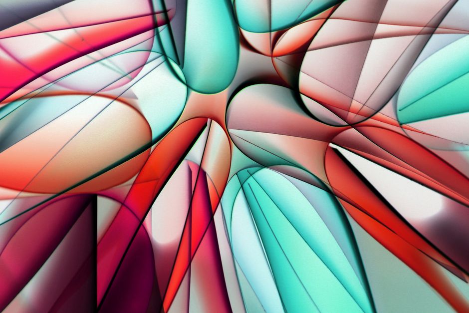 Patrón geométrico abstracto vibrante con líneas fluidas y colores llamativos.