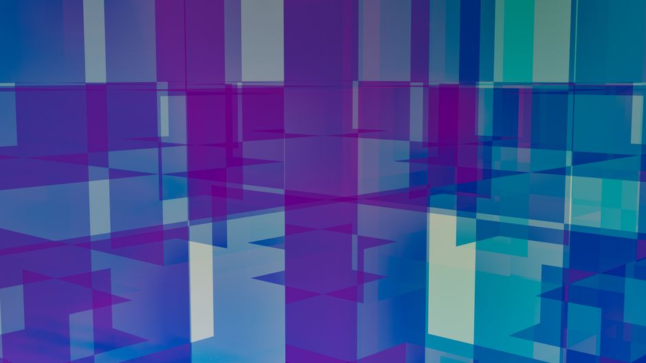 Vibrante patrón geométrico abstracto con tonos azules y morados en capas, perfecto para diseños modernos.