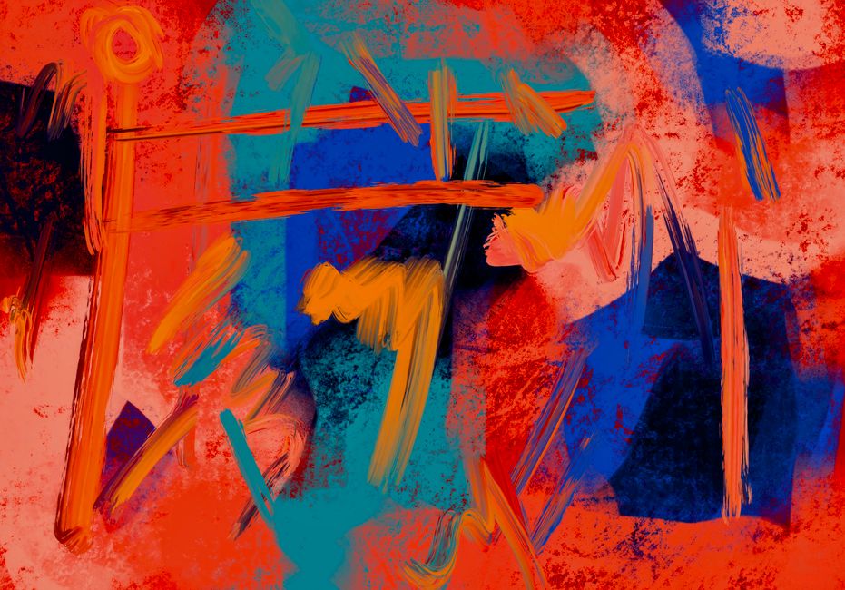 Pintura abstracta dinámica con colores vivos y pinceladas audaces, perfecta para los amantes del arte.