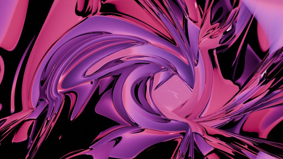 Arte digital abstracto dinámico que presenta formas fluidas en vibrantes tonos púrpura y rosa para un impacto visual cautivador.