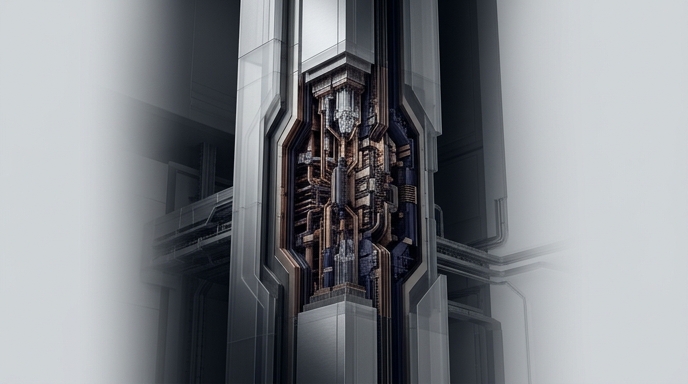 description in Spanish (max 125 characters):
Compleja ilustración editorial de un núcleo de computación masivo, representando el modelo de IA 'Spud'.