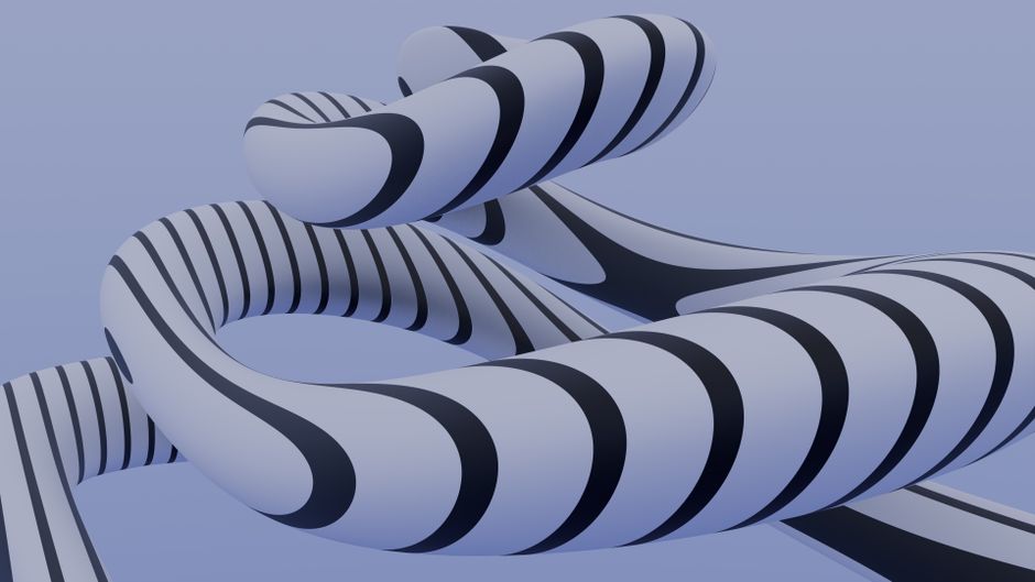 Un impresionante renderizado en 3D que muestra un patrón geométrico retorcido con un diseño abstracto moderno.
