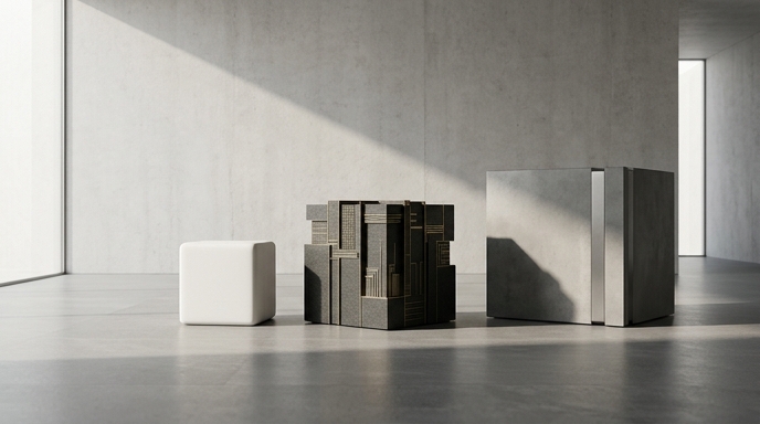 Tres formas geométricas abstractas representando los diferentes niveles de precios y características de suscripción.