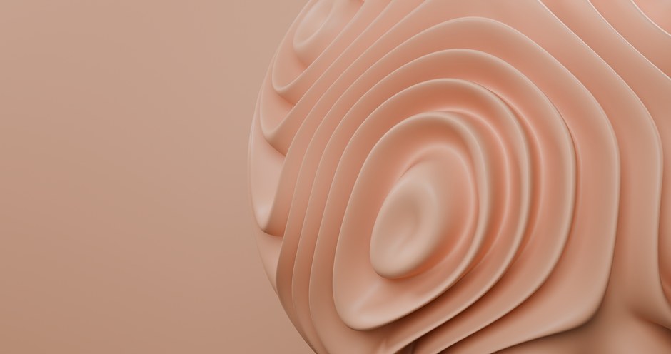 Estructura orgánica 3D abstracta que presenta suaves tonos pastel con una textura ondulada.