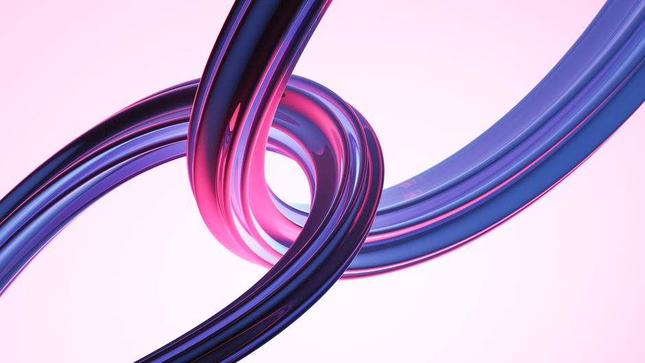 Diseño abstracto dinámico con formas entrelazadas en rosa y púrpura.