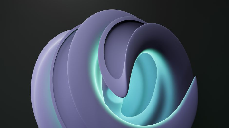 Representación artística en 3D de formas curvas abstractas con colores y sombras contrastantes.