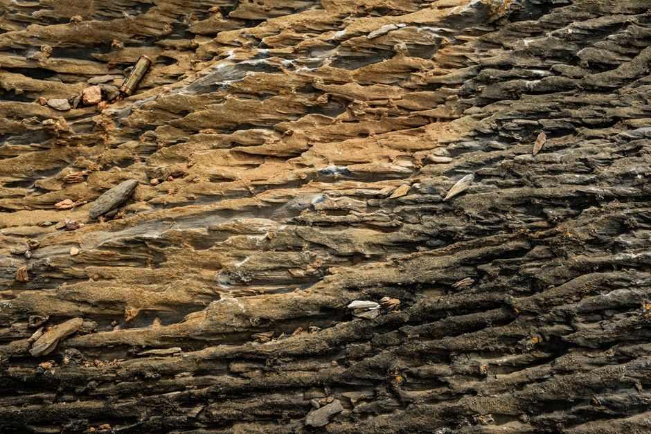 Vista en primer plano de formaciones geológicas naturales con textura rugosa y tonos terrosos.
