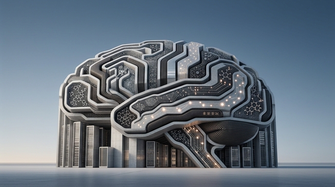 «Una representación artística de la enorme infraestructura de computación de IA y los complejos mapas celulares que impulsa».