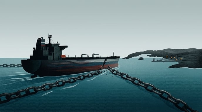 Un buque petrolero con los colores de la bandera rusa rompe una cadena de bloqueo en el mar cerca de la costa cubana.