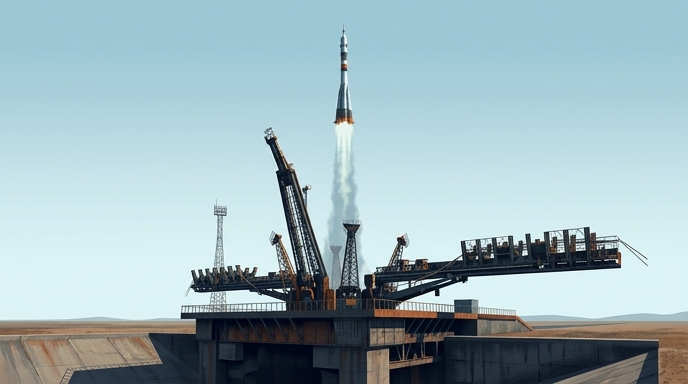 Cohete Soyuz-2.1a despegando desde el cosmódromo de Baikonur tras la reparación de la plataforma de lanzamiento.