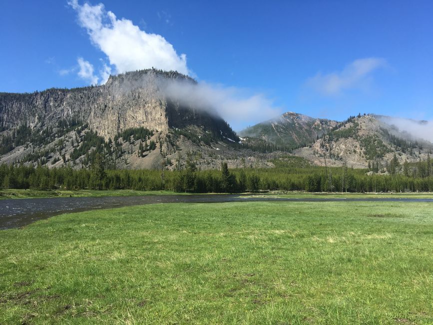 Impresionante vista de las montañas y praderas de Yellowstone en un claro día de verano.