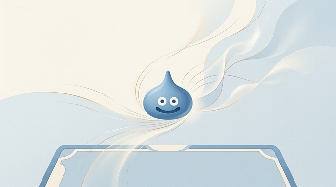 Un limo de Dragon Quest flota sobre un panel, rodeado de líneas de energía, simbolizando la integración de la IA de Google.