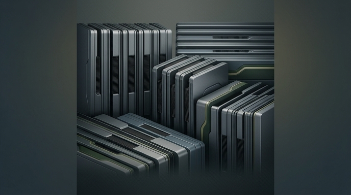 Vista macro de módulos de servidores Supermicro organizados en rack, diseño elegante y minimalista.