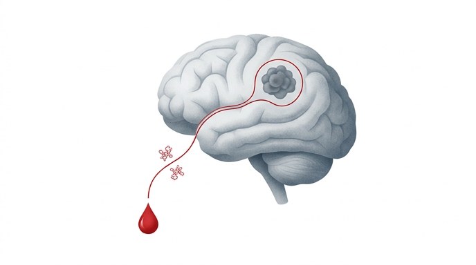 Análisis de sangre detectando biomarcadores de glioblastoma en el cerebro.
