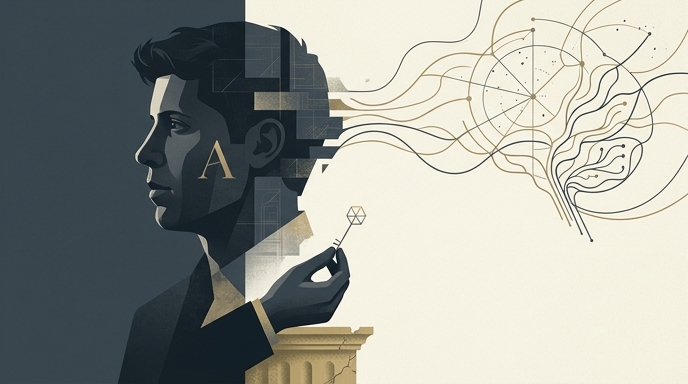 Ilustración editorial de Sam Altman con una llave, rodeado de símbolos que representan el control y el futuro de la inteligencia artificial.